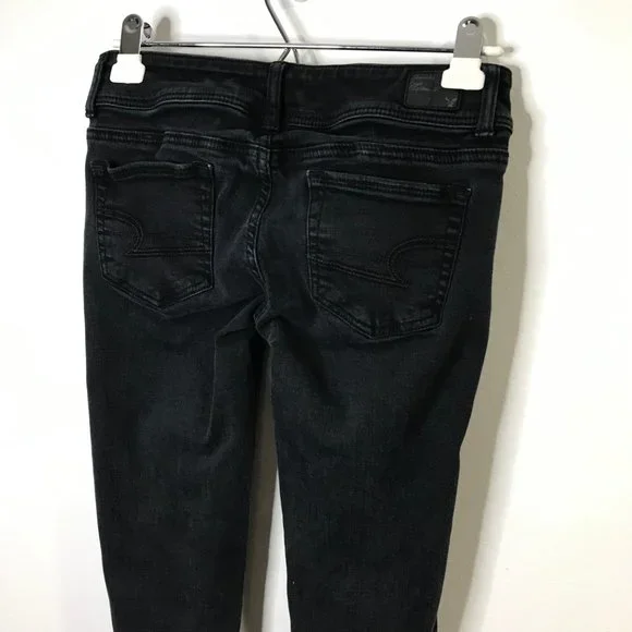 American Eagle Outfitters Skinny Jeans 4R Regular Black Low Rise Stretch - Picture 5 of 10